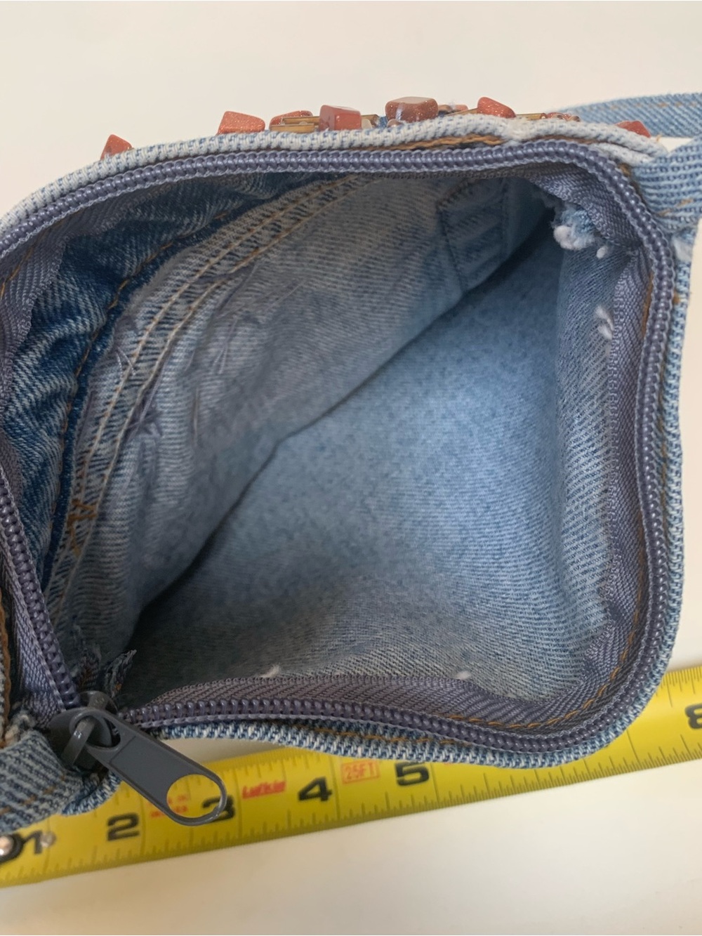 Handcrafted Levi’s Beaded Embellished Denim Light Blue Crossbody Bag Purse Tab - Picture 5 of 8